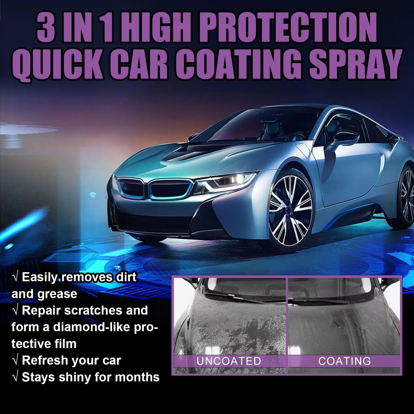 Premium Quality 3 In 1 High Protection Quick Car Coating Spray | Buy 1 Get 1 Free🔥 (Pack Of 2)