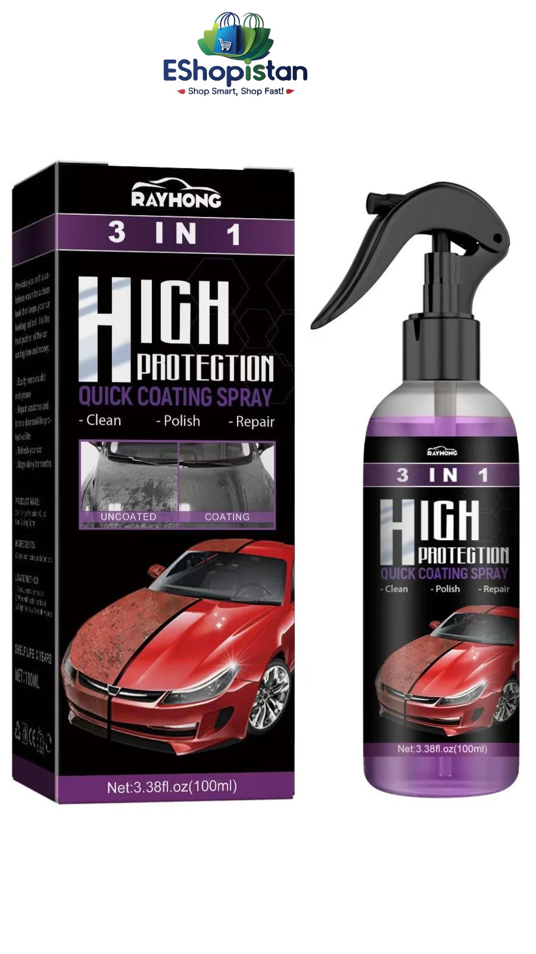 Premium Quality 3 In 1 High Protection Quick Car Coating Spray | Buy 1 Get 1 Free🔥 (Pack Of 2)